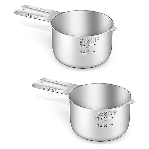 Fashionable 2PCS 2 3CUP 160ml 5.3oz Measuring Cup 18 8 Stainless Steel Measure Scoop Green