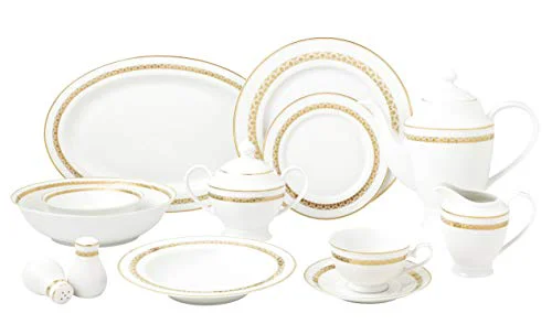 Genuine Stylish and Elegant 57 Pieces Bone China Dinnerware Set Service for 8 People Pure