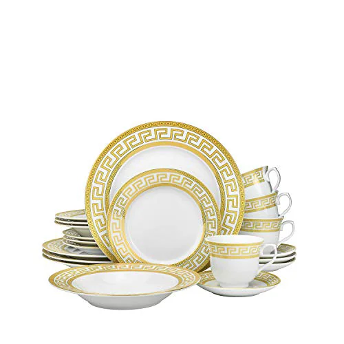 Original Design 57 pc Banquet Dinnerware Set Gold Greek Key Optimized