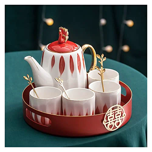 Selected Iced Tea Pitchers Ceramic Luxury Tea Set Household Flower Tea Pot Water Kettle Cup Set Teaware 1 Teapot 4 Cups with Tray for Wedding Gift for Home Kitchen Coffee Cup C Eco-Friendly