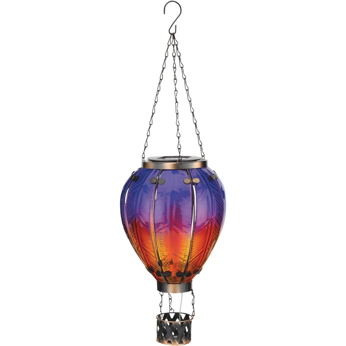 Breathable Regal Art Gift 23 In. Metal Glass LED Hot Air Balloon Solar Lantern Soft