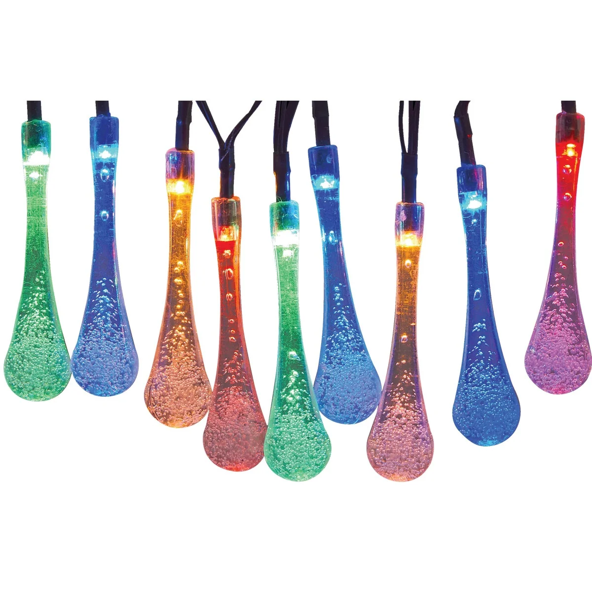 User-Friendly Alpine 12 Ft. 20 Multi-Color LED Waterdrop Solar Outdoor Patio String Lights 2-Pack Reliable
