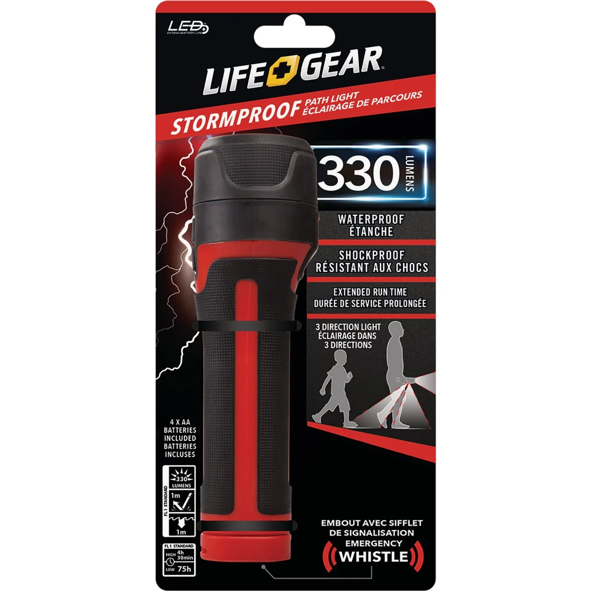 Efficient Life Gear Storm Proof 4AA 330 Lm. LED Flashlight Path Light Premium