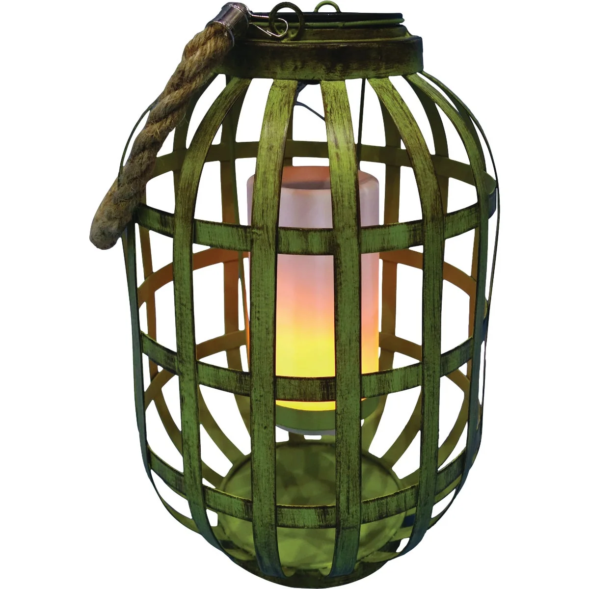 Trusted Alpine 7 In. W. x 18 In. H. x 7 In. L. Green Iron Flickering LED Solar Patio Lantern Premium Material