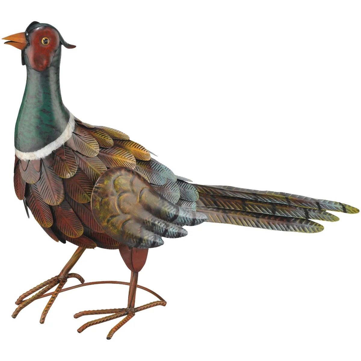 Contemporary Regal Art Gift Metal Pheasant Lawn Ornament Standing Up Organic
