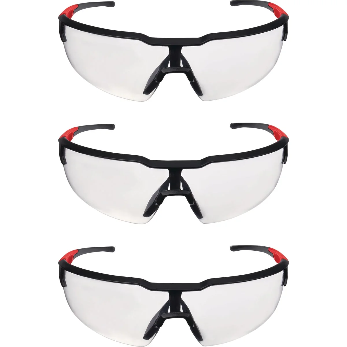 Organic Milwaukee Red Black Frame Safety Glasses with Clear Anti-Scratch Lenses 3-Pack Specialty