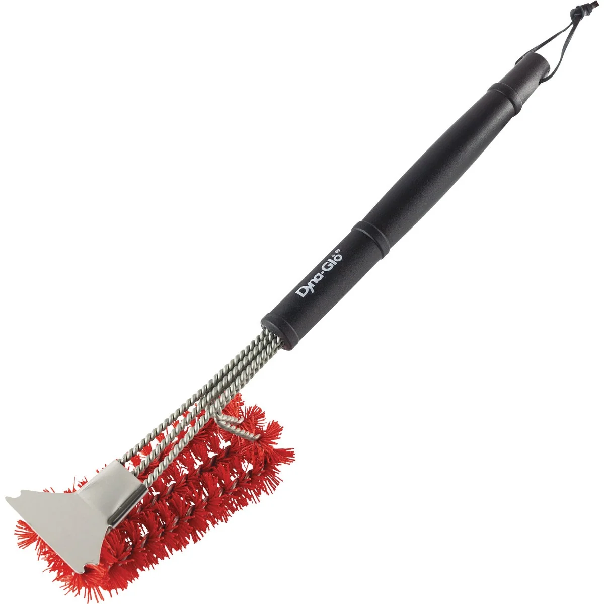 Natural Dyna Glo 18 In. Nylon Bristles Wired Grill Cleaning Brush with Scraper Innovative