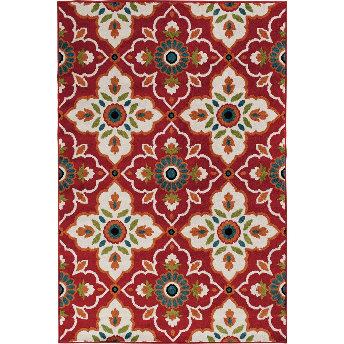 Reusable Backyard Bungalow 6 Ft. 6 In. x 9 Ft. 6 In. Scarlata Red Ground Medallion Plush Outdoor Rug Soft