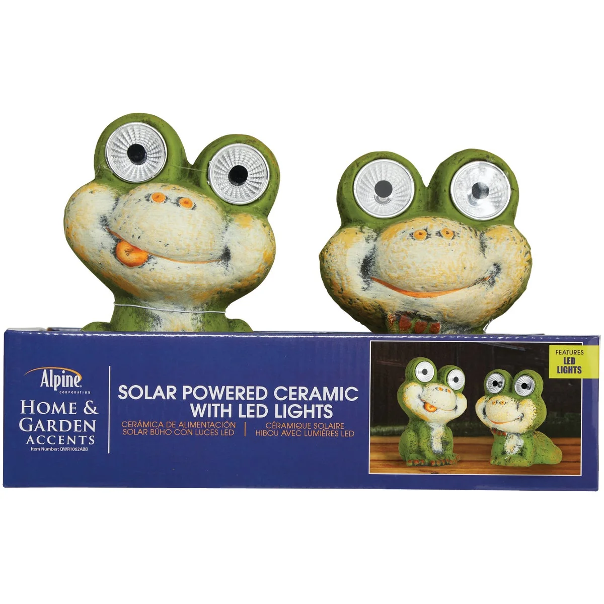 Long-Lasting Alpine 7 In. Solar Green Frog Statue with LED Eyes Specialty