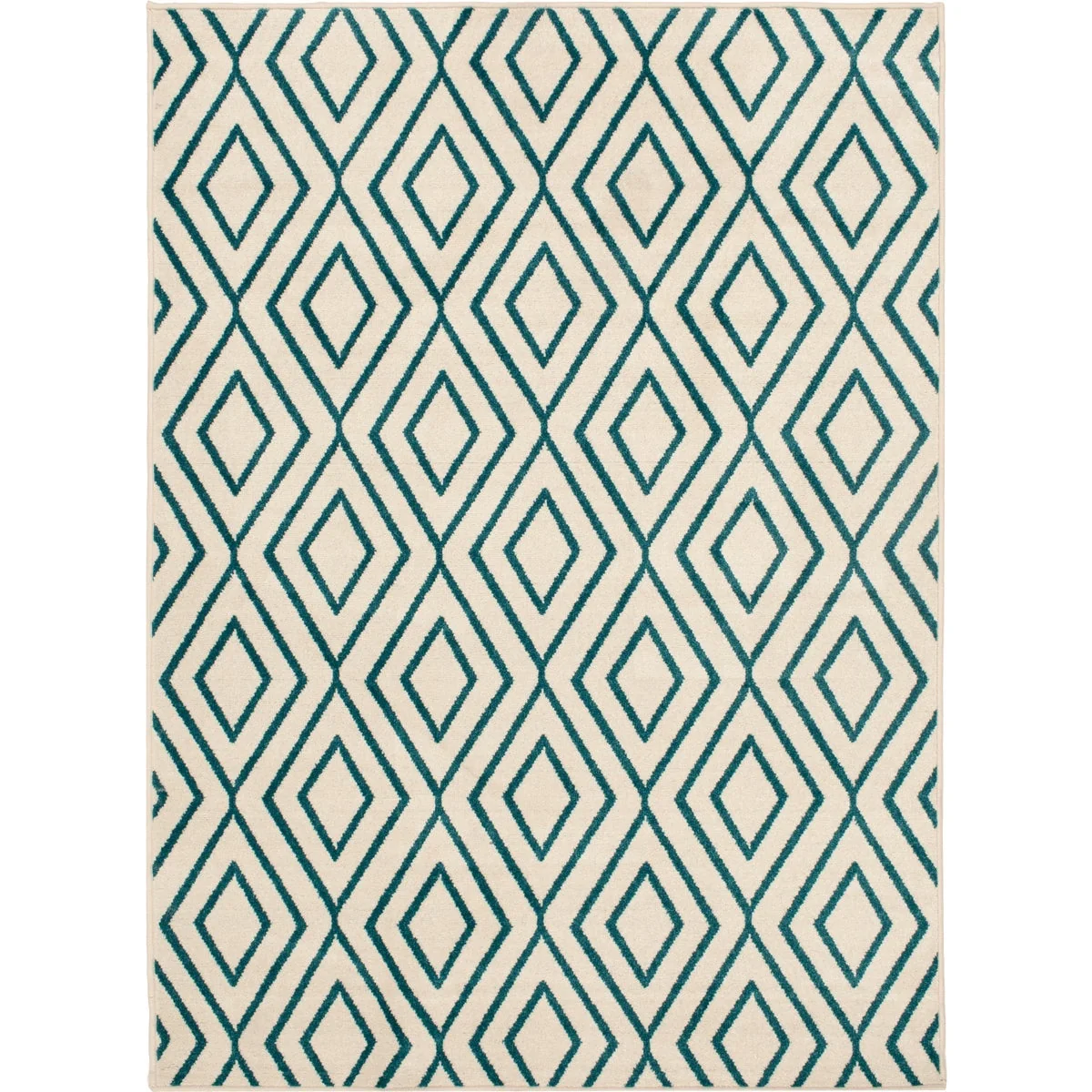 Fine Crafted Backyard Bungalow Sierra 6 Ft. 6 In. x 9 Ft. 6 In. Concentric Diamond Ivory Teal Plush Outdoor Rug Secure