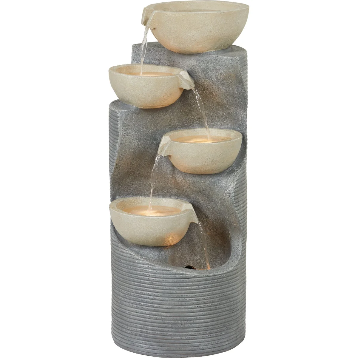 Modern Garden 16 In. W. 35 In. H. x 16 In. L. Polyresin Bowl Fountain with LED Lightweight
