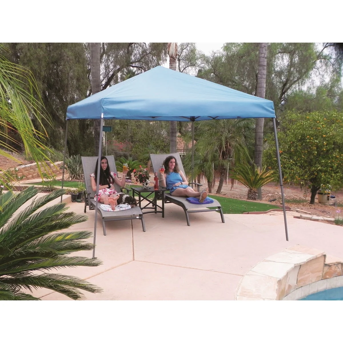Green Crown Shade 10 Ft. x 10 Ft. Dark Gray Steel Slant Leg Frame with Pale Blue Canopy Professional