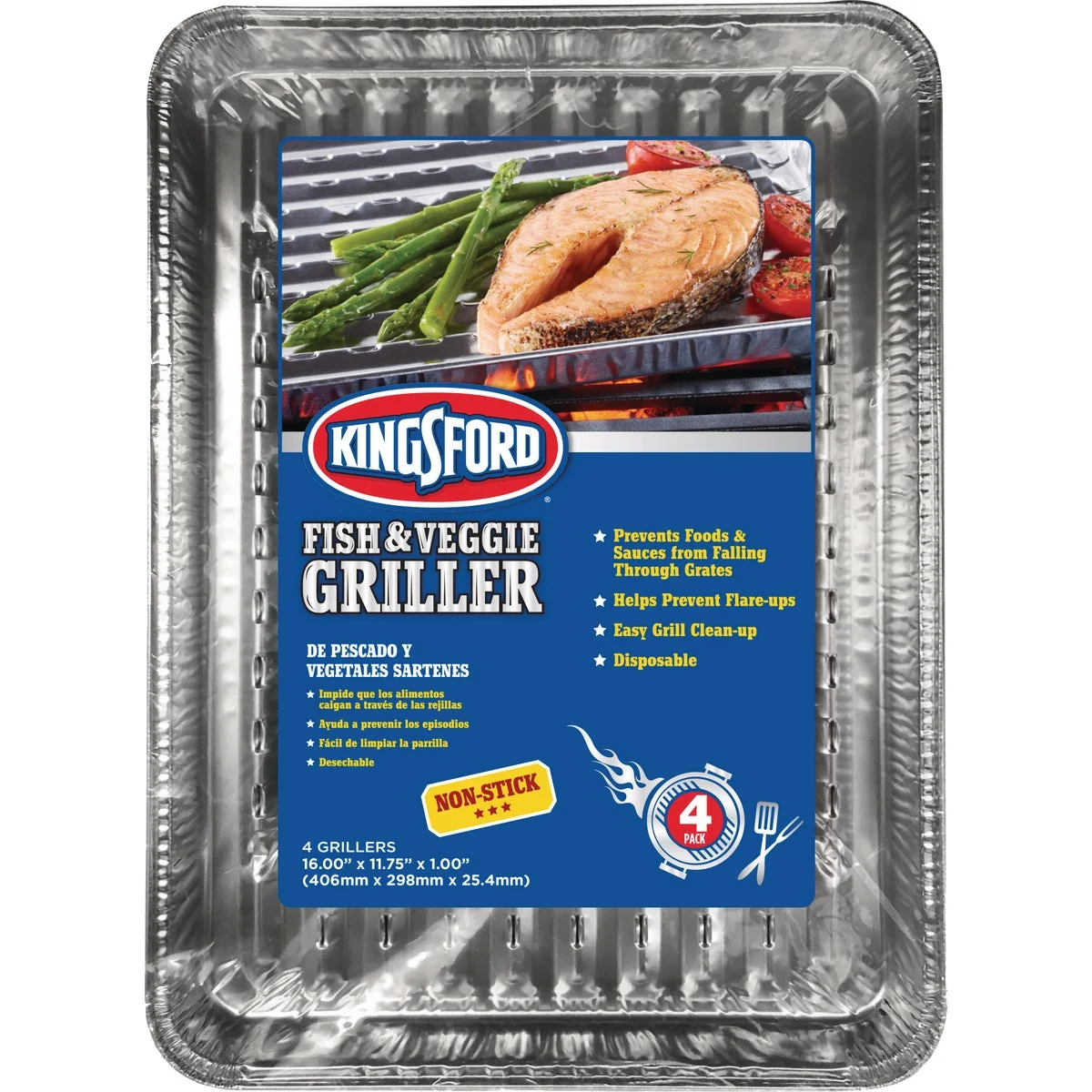 Solid Kingsford Non-Stick Aluminum 11.75 In. W. x 16 In. L. Fish Veggie Griller Pan 4-Pack Safe