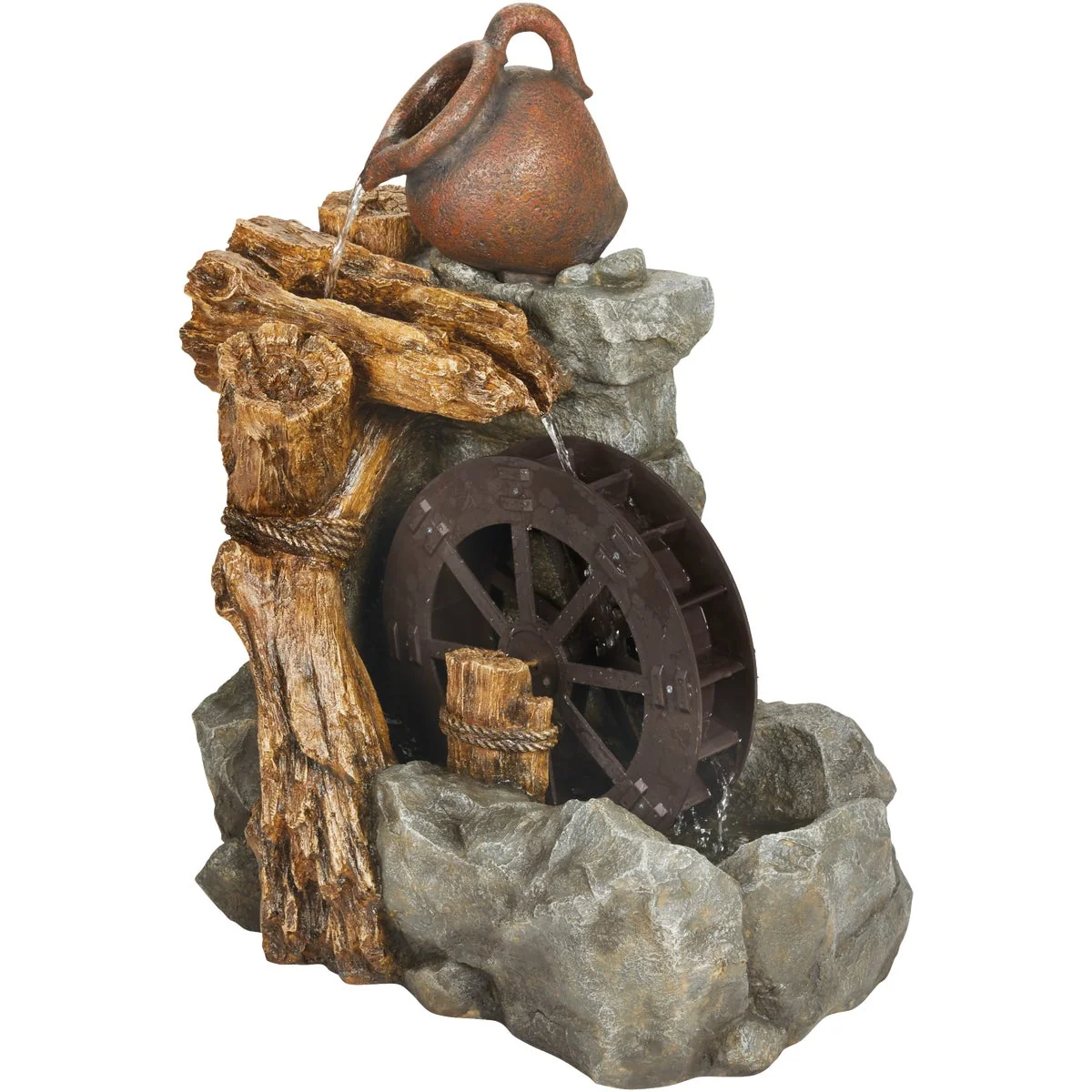 Elegant Garden 42.5 In. W. x 86 In. H. x 70 In. L. Resin Water Wheel Fountain Excellent