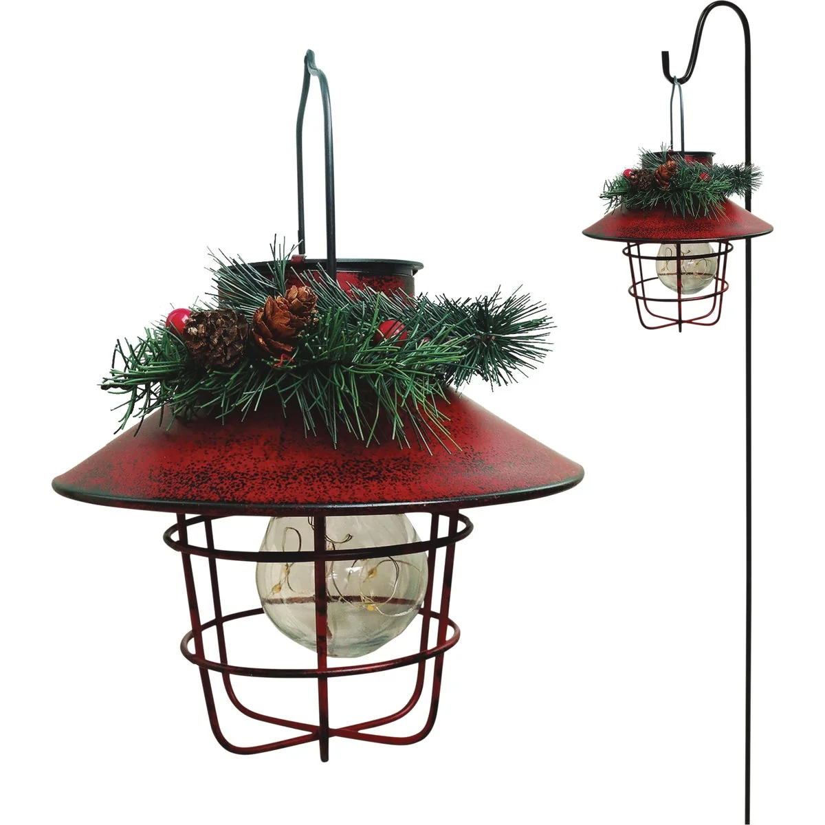Genuine Alpine 36 In. LED Solar Metal Shepherd’s Hook with Red Lantern Classic