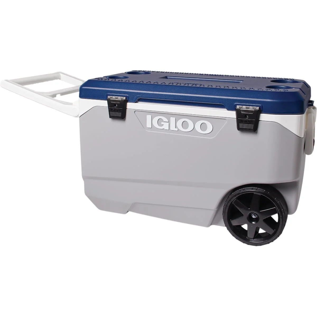 Fine Igloo MaxCold Latitude 90 Qt. 2-Wheeled Cooler Ash Gray Aegean Sea Original