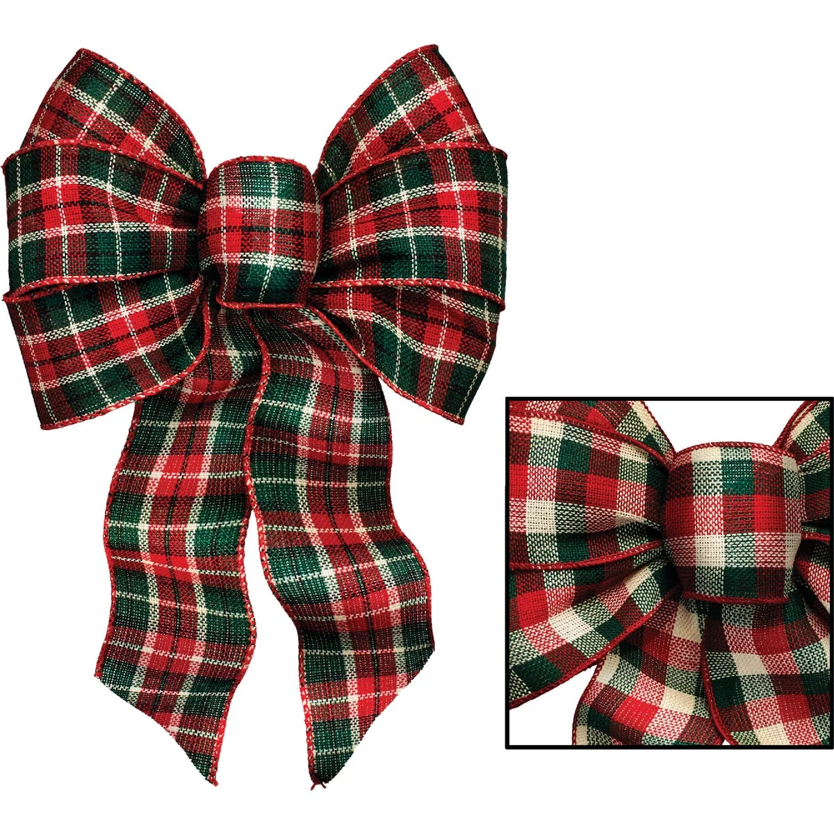 Prestigious Holiday Trims 7-Loop 8-1 2 In. W. x 14 In. L. Assorted Plaid Fabric Christmas Bow Minimalist