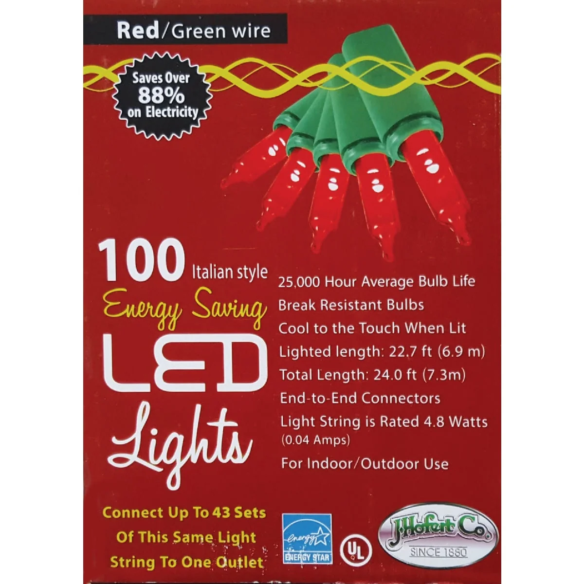 Elegant J Hofert Red 100-Bulb Italian Style LED Light Set Luxury