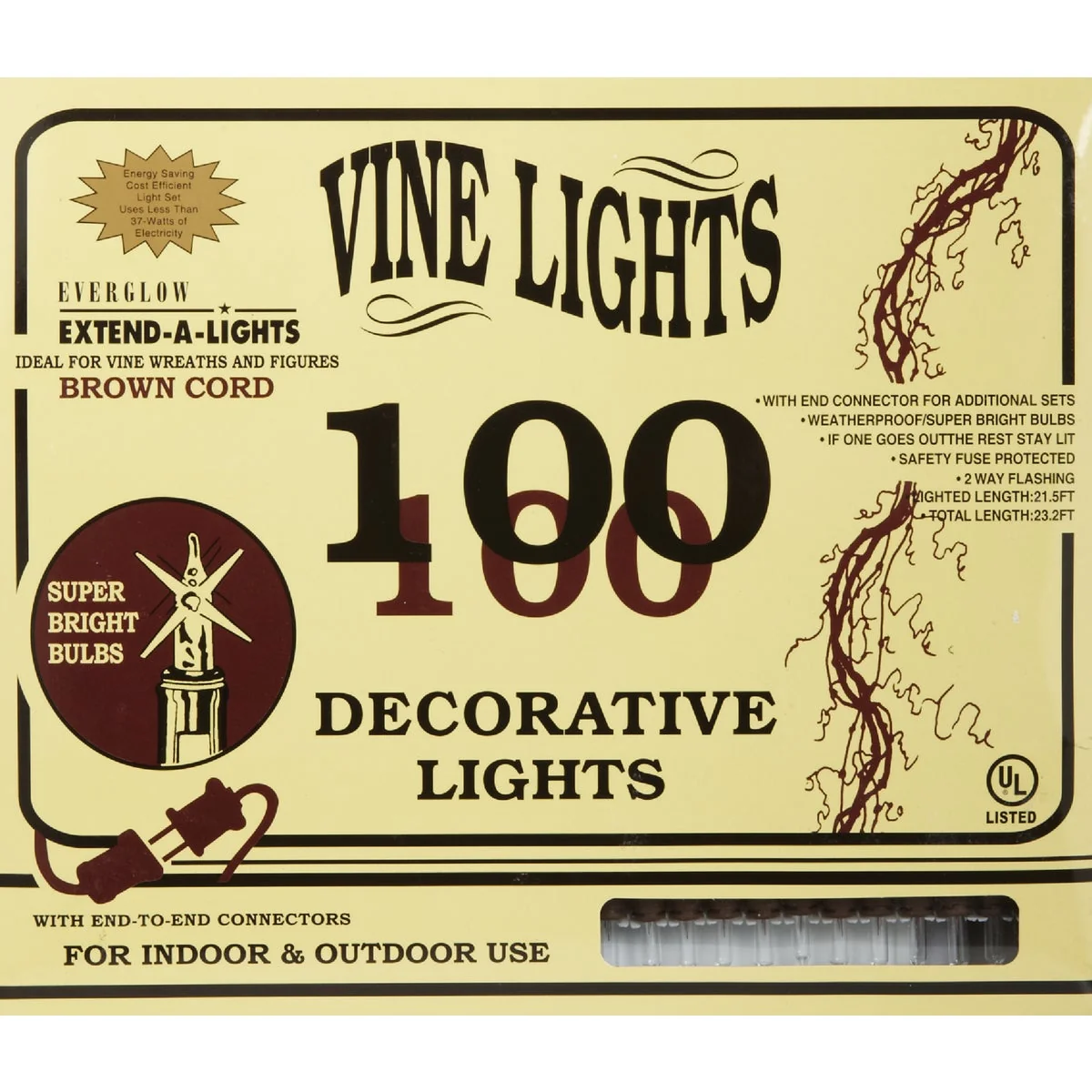 Professional J Hofert Clear 100-Bulb Mini Incandescent Vine Light Set with Brown Wire Unique