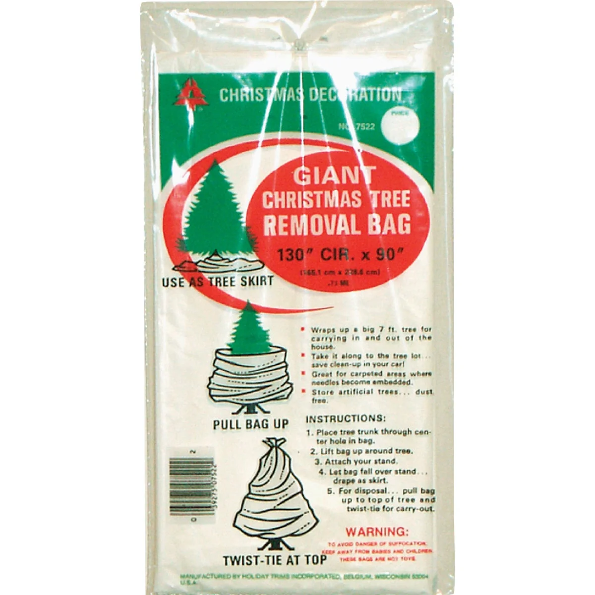 Top-Quality Holiday Trims 90 In. L. x 144 In. Dia. Christmas Tree Removal Bag Green