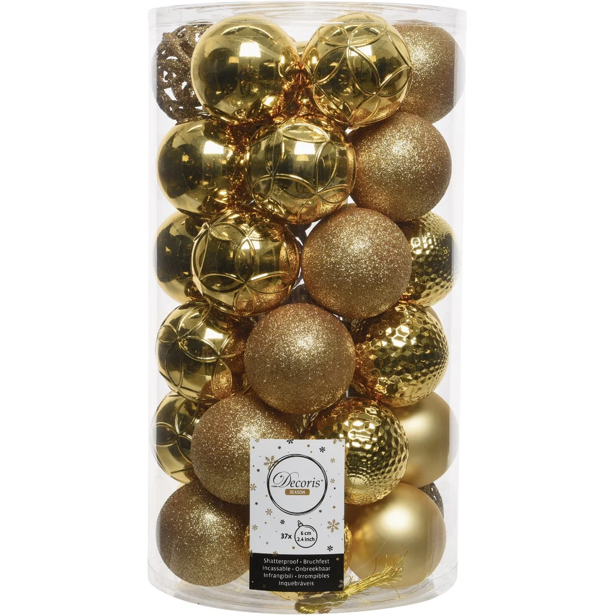 Innovative Decoris 2.4 In. Shatterproof Light Gold Bauble Christmas Ornament 37-Pack Functional
