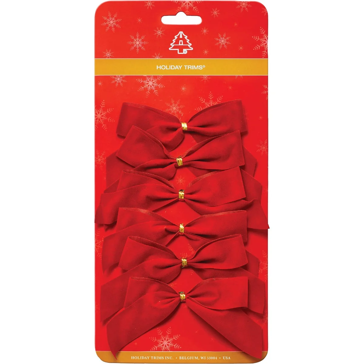 Green Holiday Trims 2-Loop 3-1 2 In. W. x 3-1 2 In. L. Red Velvet Christmas Bow 6-Pack Fine