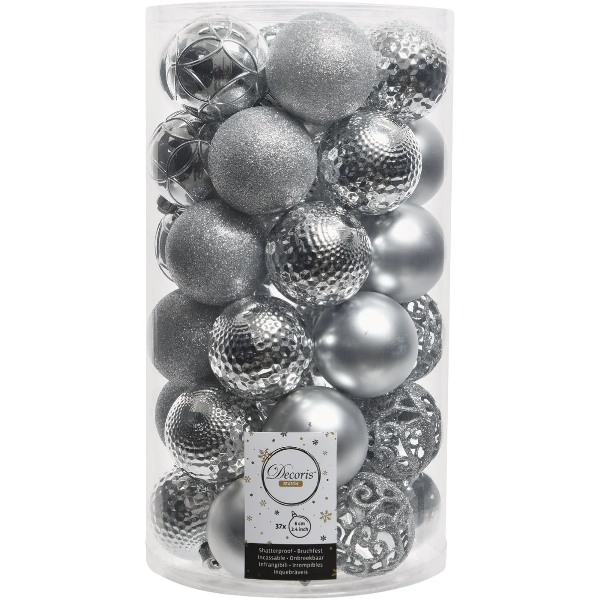 Selected Decoris 2.4 In. Shatterproof Silver Bauble Christmas Ornament 37-Pack High-End