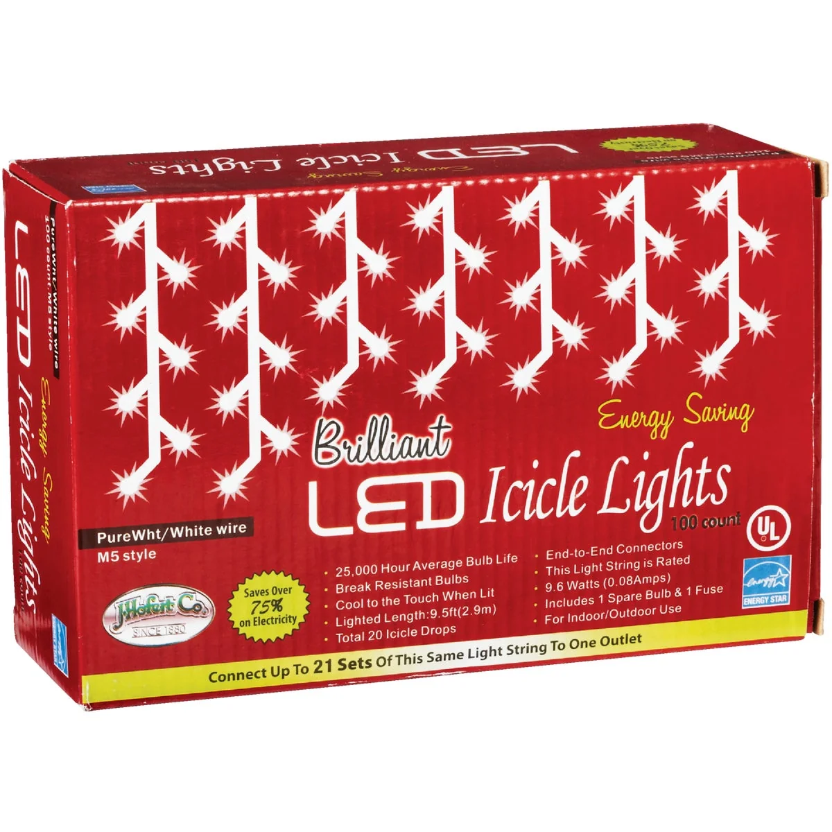 Refined J Hofert Pure White 100-Bulb M5 LED Icicle Light Set with White Wire Safe