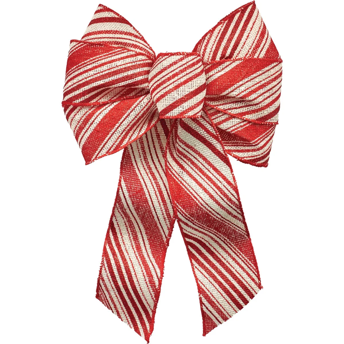 Expertly Made Holiday Trims 7-Loop 8.5 In. W. x 14 In. L. Red White Stripe Burlap Christmas Bow Quality