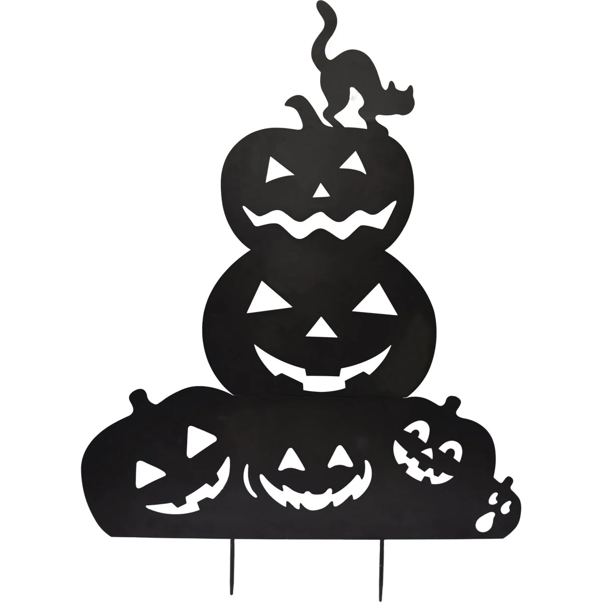 Safe 49.45 In. Metal Stacked Jack-O-Lanterns Stacked with Scaredy Cat Yard Stake Reusable