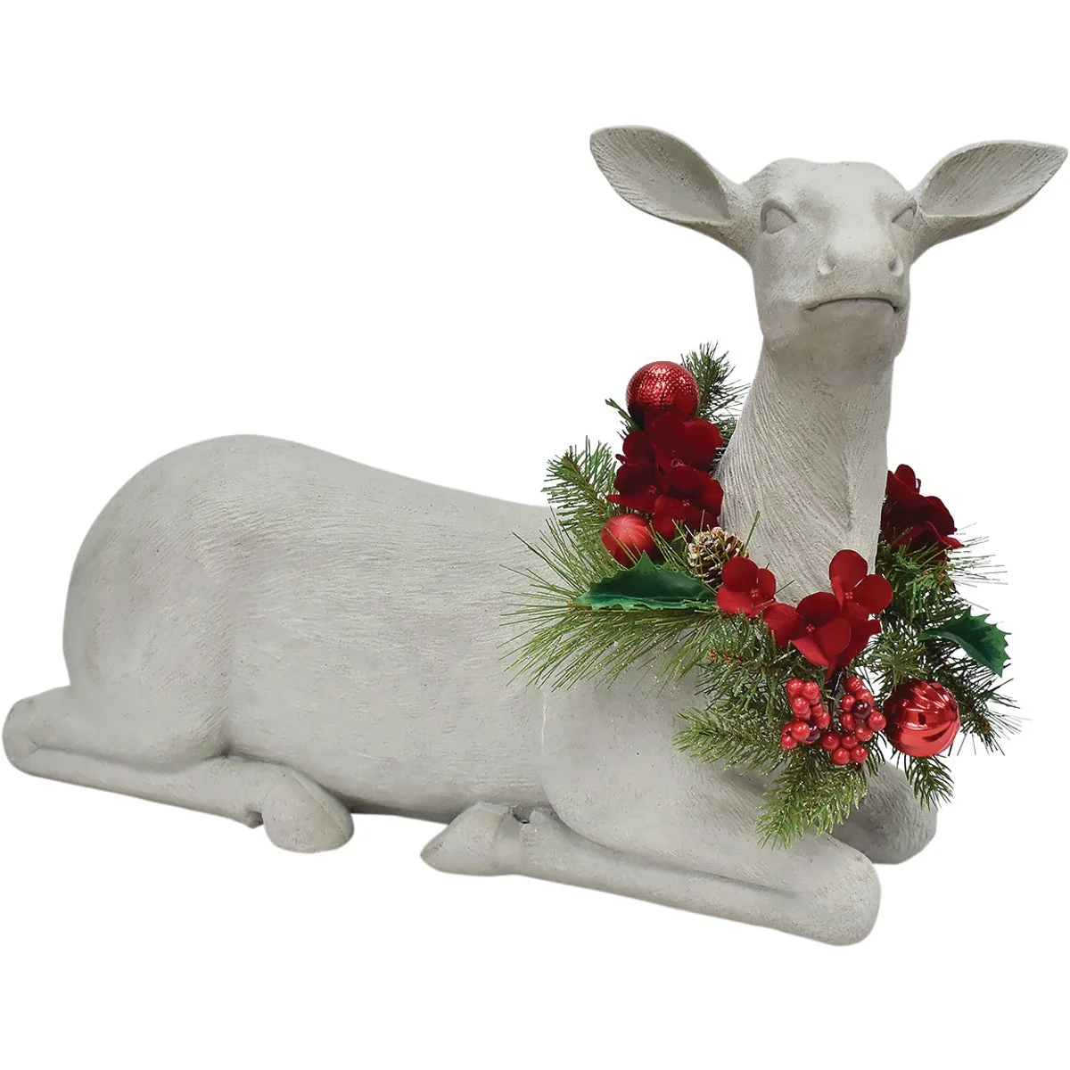 Secure 15.5 In. White Sitting Doe with Removeable Floral Wreath Easy-to-Use
