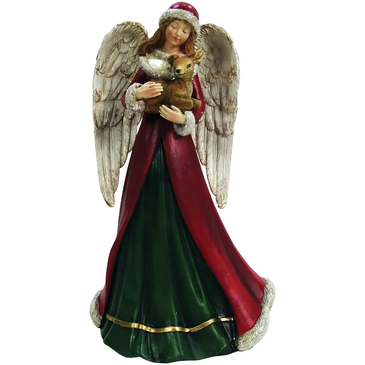 Elite Alpine 10 In. Polystone Garden Angel Statue with Fawn Secure