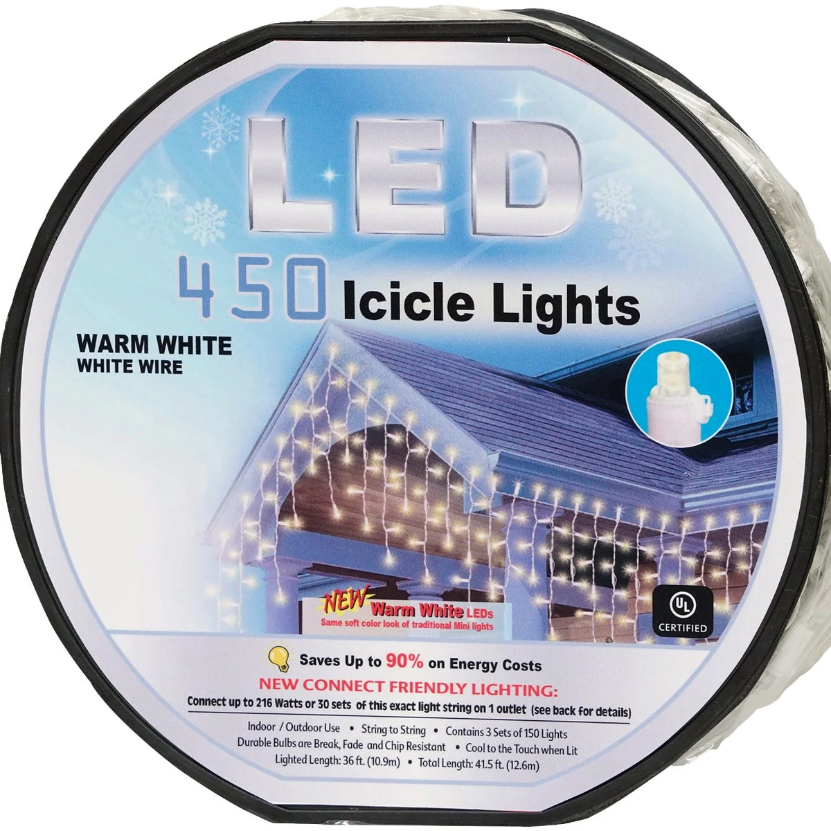 Refined Warm White 450-Bulb 5mm Concave LED Icicle Light Set Casual