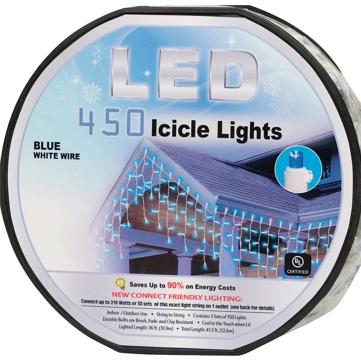 Premium Material Blue 450-Bulb 5mm Concave LED Icicle Light Set Durable
