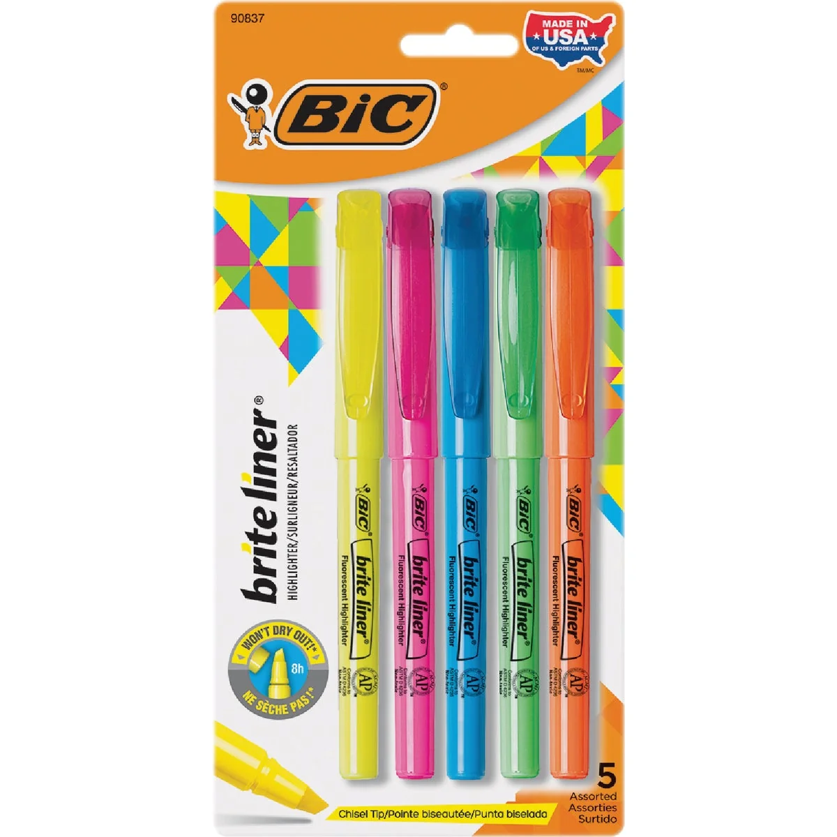 High-End Bic Brite Liner Chisel Tip Highlighter Assortment 5-Pack Innovative