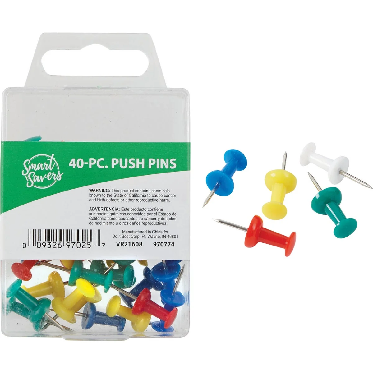 Healthy Smart Savers Assorted Color Push Pin 40-Pack Sustainable