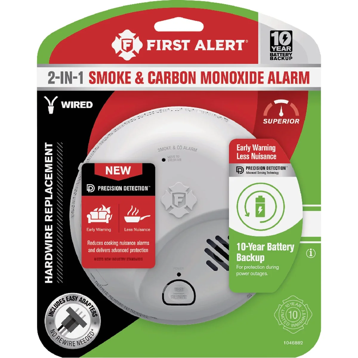 Modern First Alert 2-In-1 10-Year Locked Battery Backup Ionization AC DC Smoke Carbon Monoxide Alarm Top-Quality