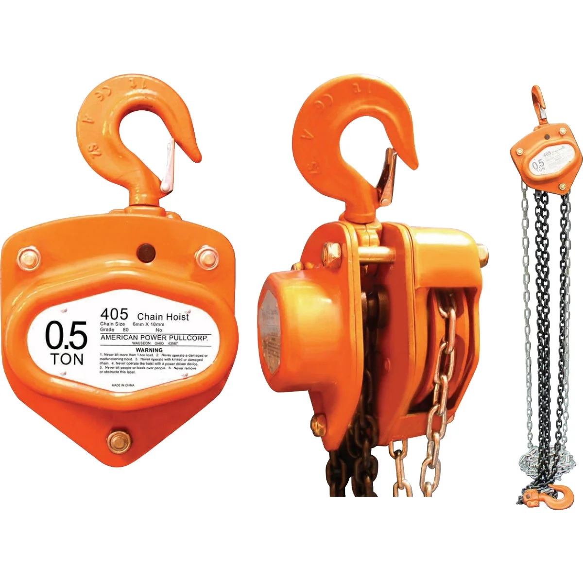 Quality American Power Pull 1 2-Ton Capacity 10 Ft. Lift Manual Chain Hoist Premium