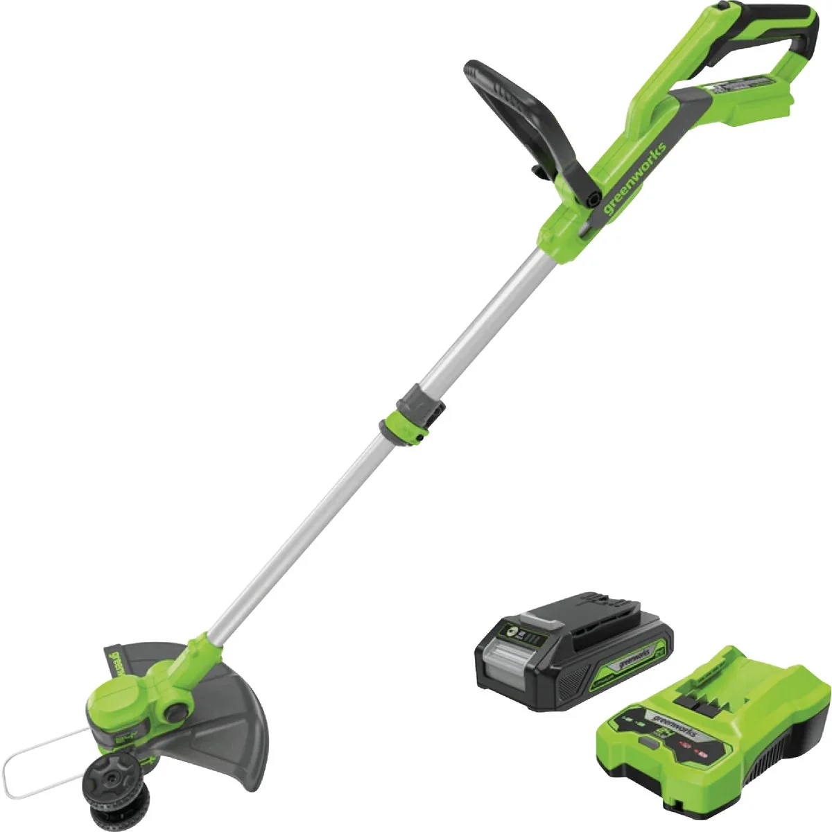 Exclusive Greenworks 24V 12 In. Cordless Battery String Trimmer Edger with 2.0 Ah Battery Charger Elegant