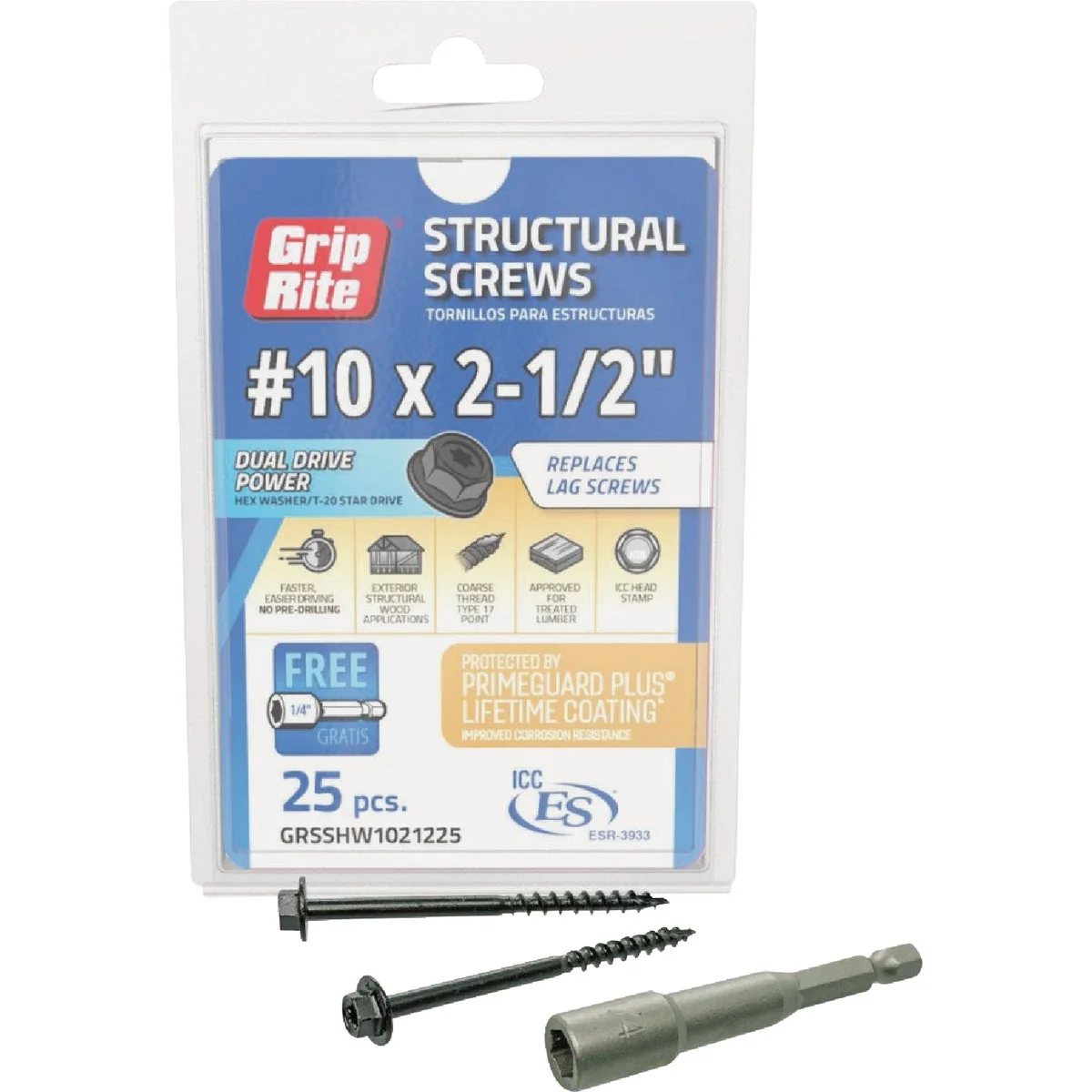 Elegant Grip-Rite PrimeGuard Plus 10 x 2.5 In. Hex Washer Head Structural Screw 25-Count Breathable