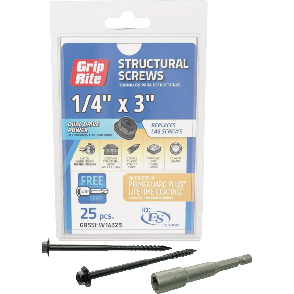 Artisan Grip-Rite PrimeGuard Plus 1 4 In. x 3 In. Hex Washer Head Structural Screw 25-Count Reliable