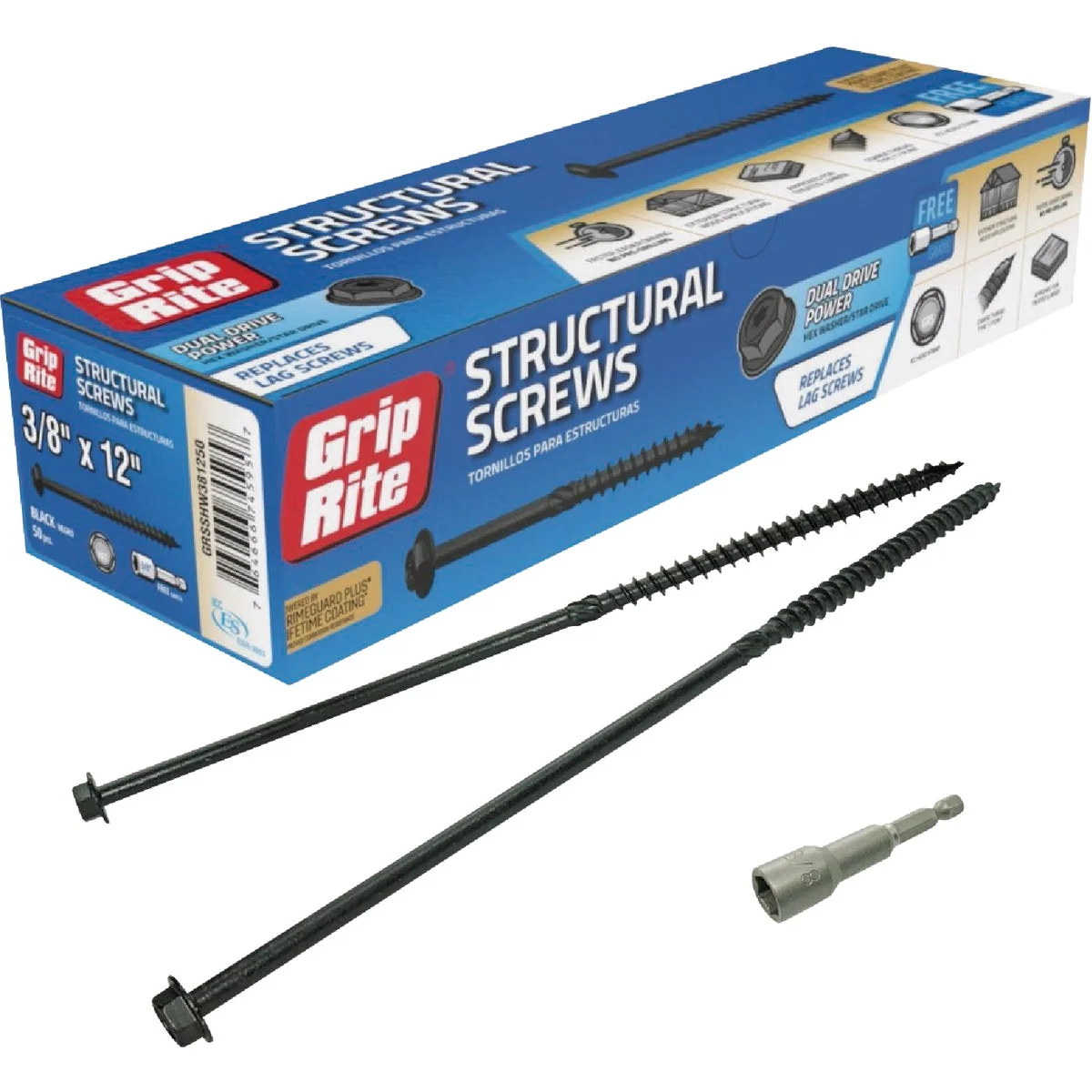 Unique Grip-Rite PrimeGuard Plus 3 8 In. x 12 In. Hex Washer Head Structural Screw 50-Count Relaxed