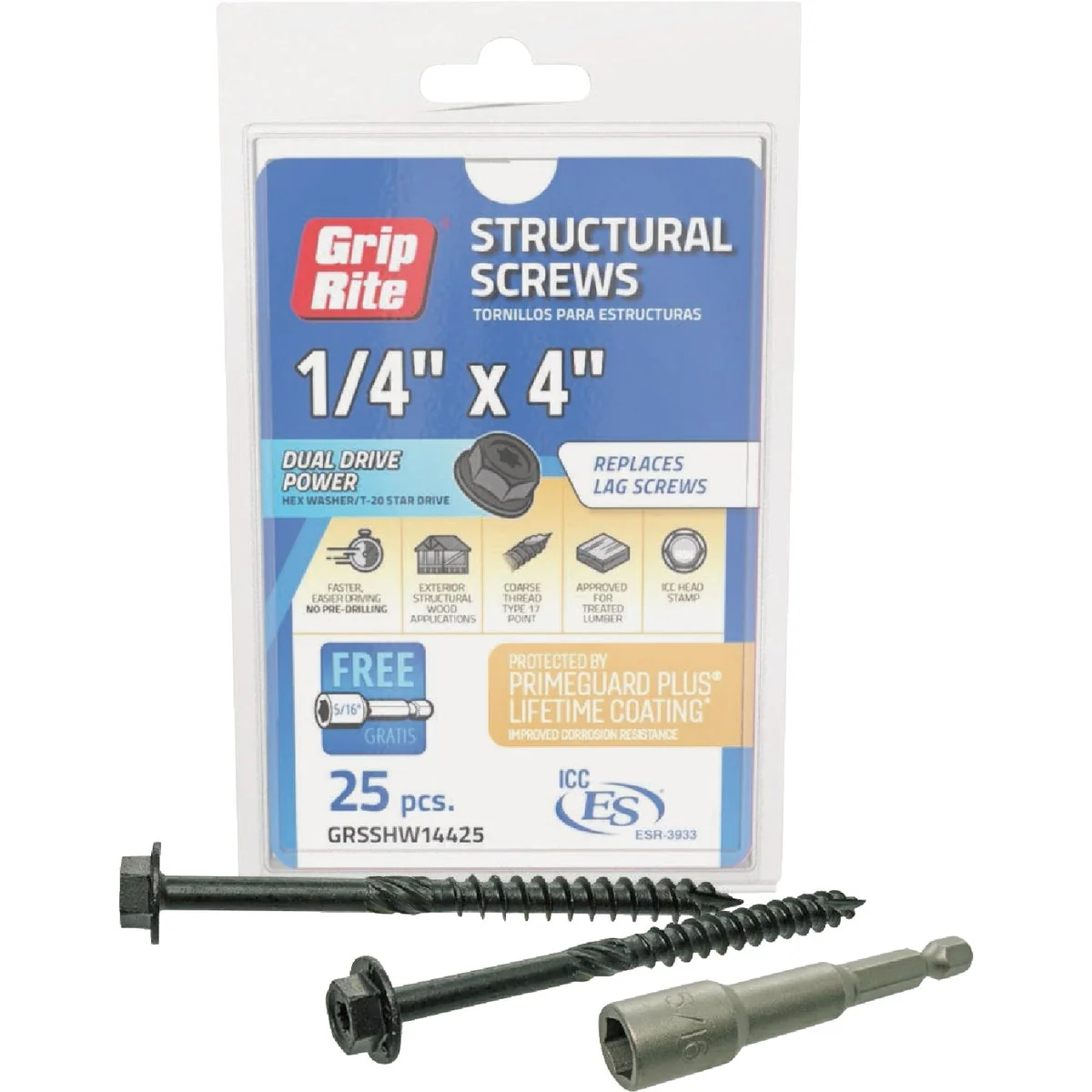 Soft Grip-Rite PrimeGuard Plus 1 4 In. x 4 In. Hex Washer Head Structural Screw 25-Count Pure