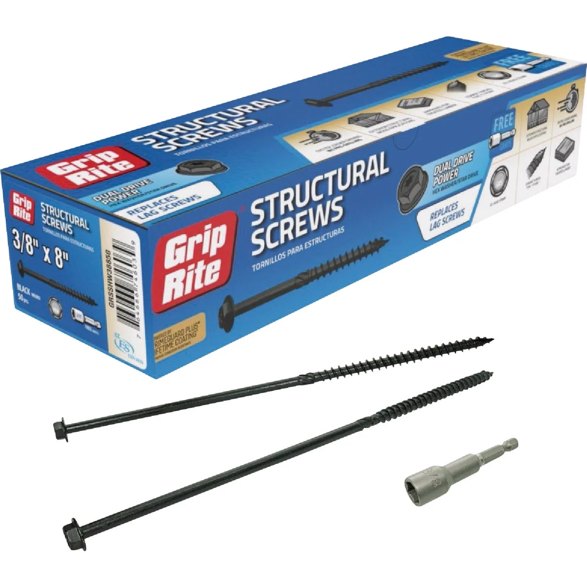 Top-Quality Grip-Rite PrimeGuard Plus 3 8 In. x 8 In. Hex Washer Head Structural Screw 50-Count Soft