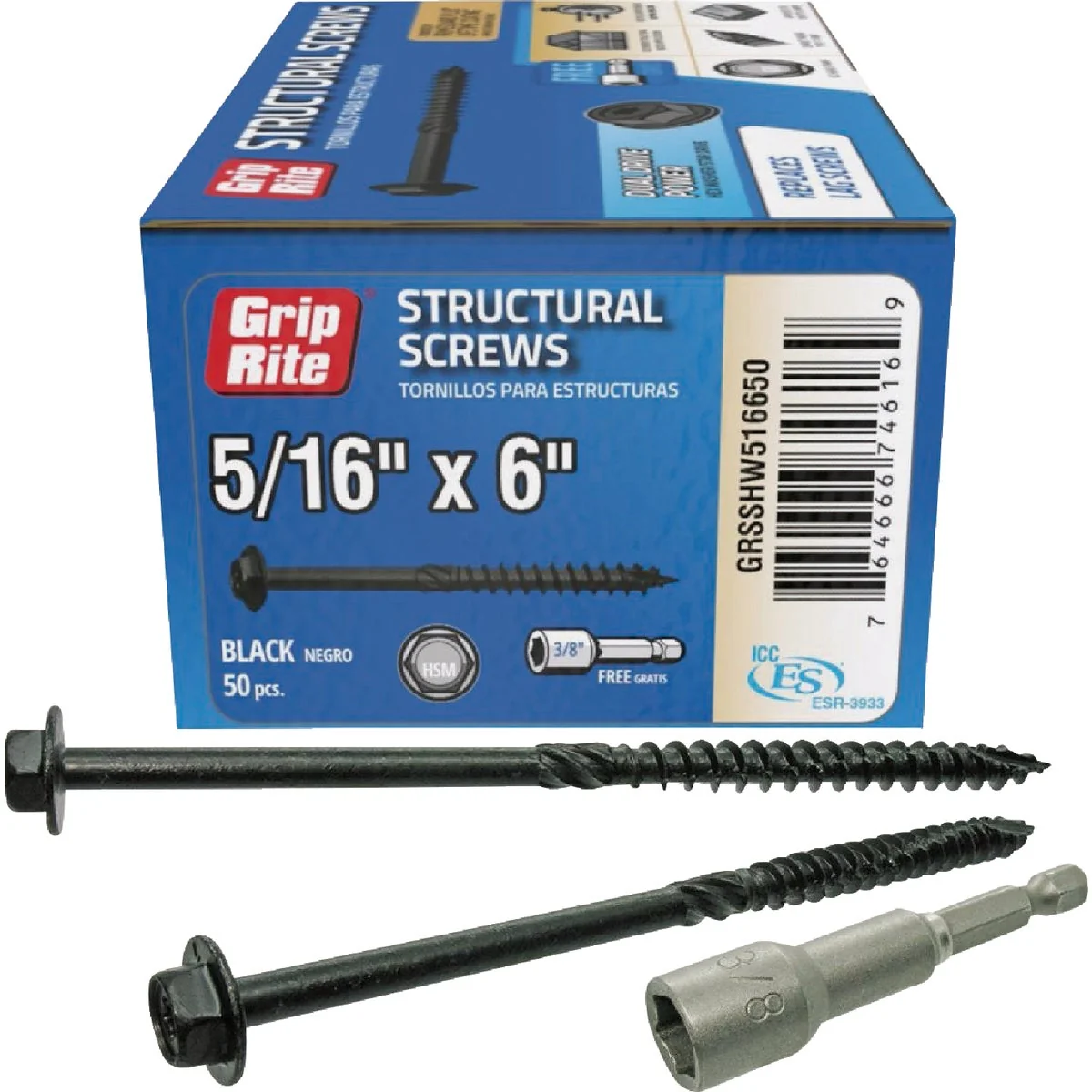 Powerful Grip-Rite PrimeGuard Plus 5 16 In. x 6 In. Hex Washer Head Structural Screw 50-Count Breathable