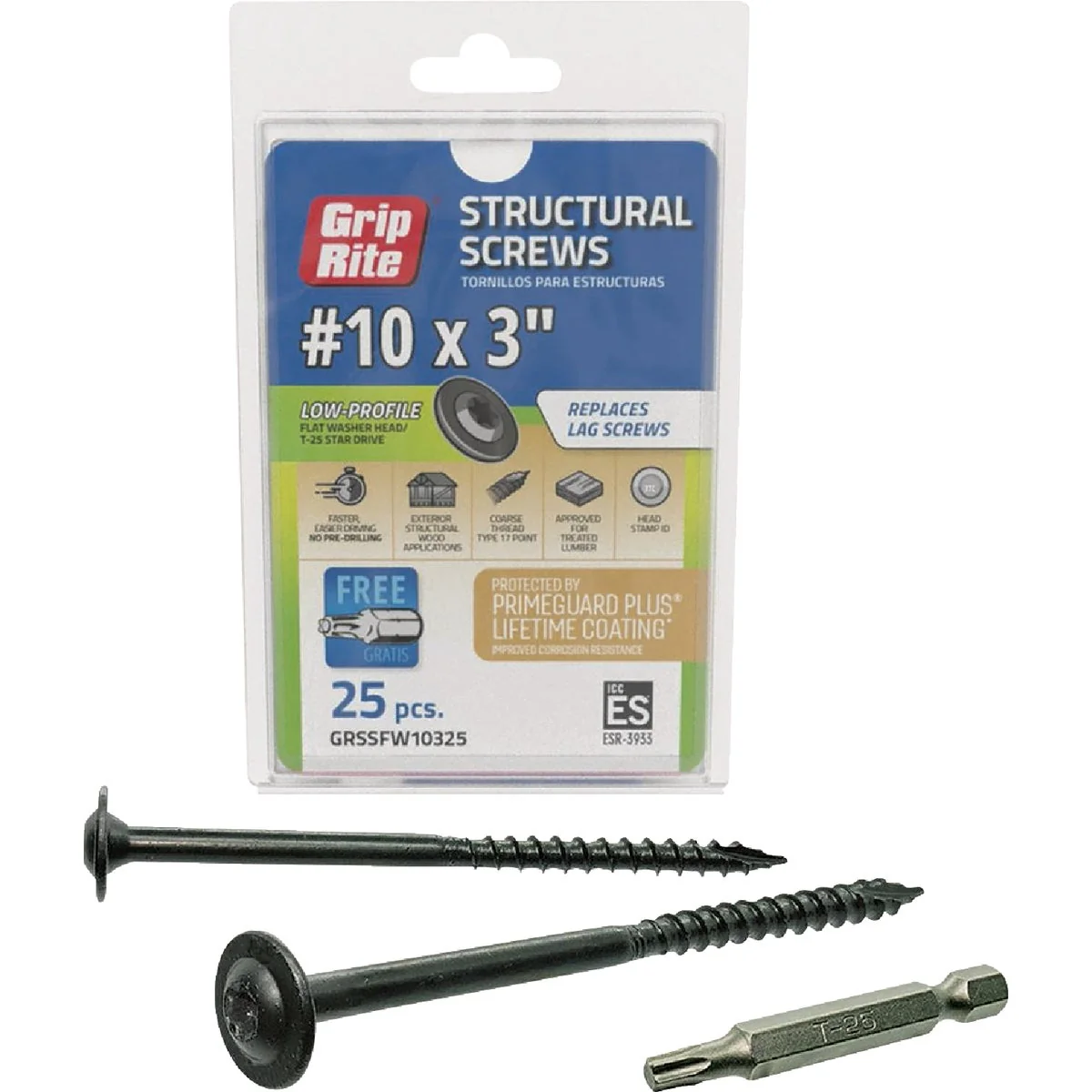 Solid Grip-Rite PrimeGuard Plus 10 x 3 In. Flat Washer Head Structure Screw 25-Count Minimalist