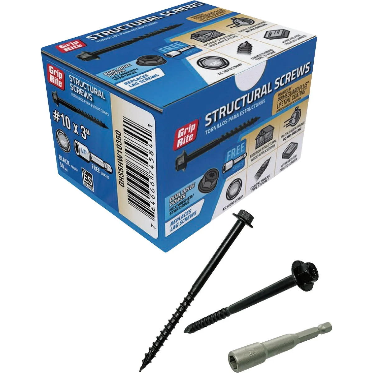 Elite Grip-Rite PrimeGuard Plus 10 x 3 In. Hex Washer Head Structural Screw 50-Count Original