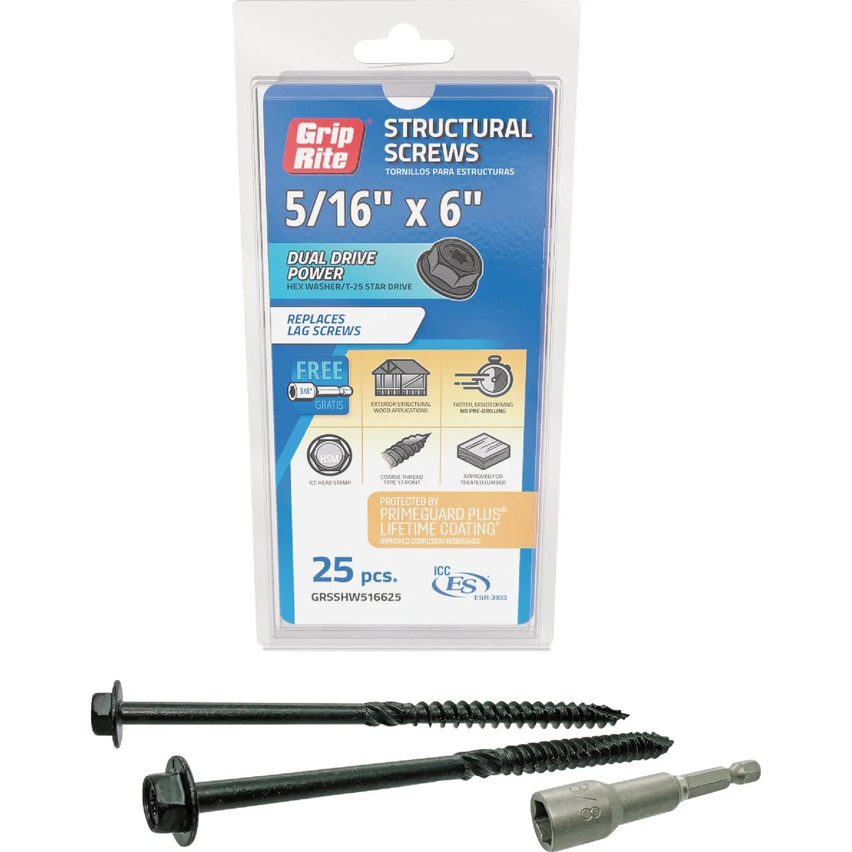 Exceptional Grip-Rite PrimeGuard Plus 5 16 In. x 6 In. Hex Washer Head Structural Screw 25-Count Long-Lasting
