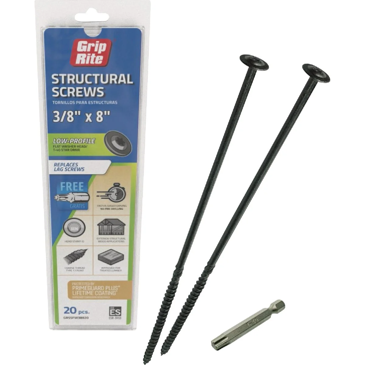 Safe Grip-Rite PrimeGuard Plus 3 8 In. x 8 In. Flat Washer Head Structure Screw 20-Count Minimalist