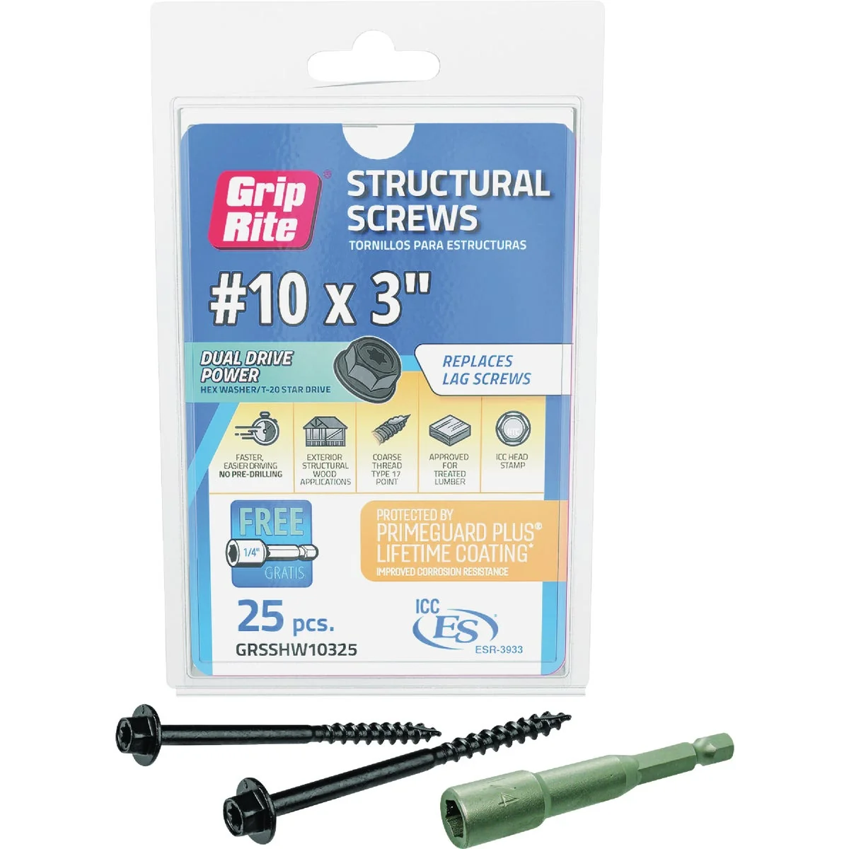 Outstanding Grip-Rite PrimeGuard Plus 10 x 3 In. Hex Washer Head Structural Screw 25-Count High-Grade